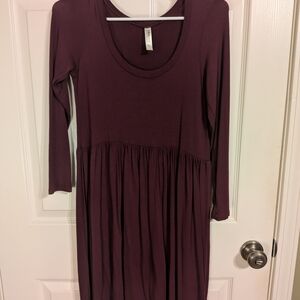 Long Sleeve Babydoll Dress in a Deep Purple